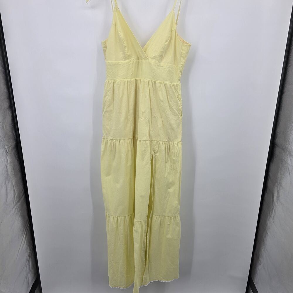 Hello Molly Tiered Maxi Dress Large Yellow V-Neck Lace Trim Ties NWT read